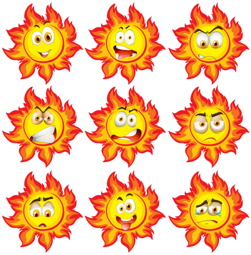 矢量不同表情的太阳插图