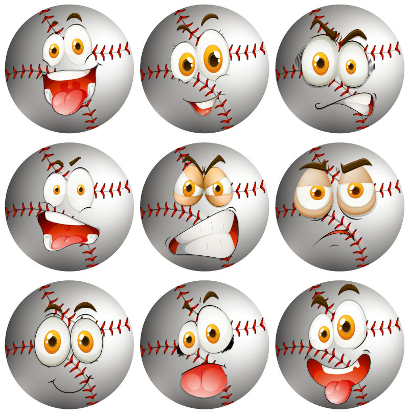 矢量卡通棒球表情插图