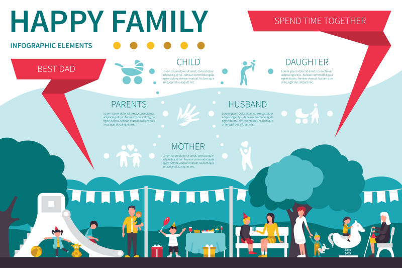 创意矢量快乐家庭信息图表幻灯片设计