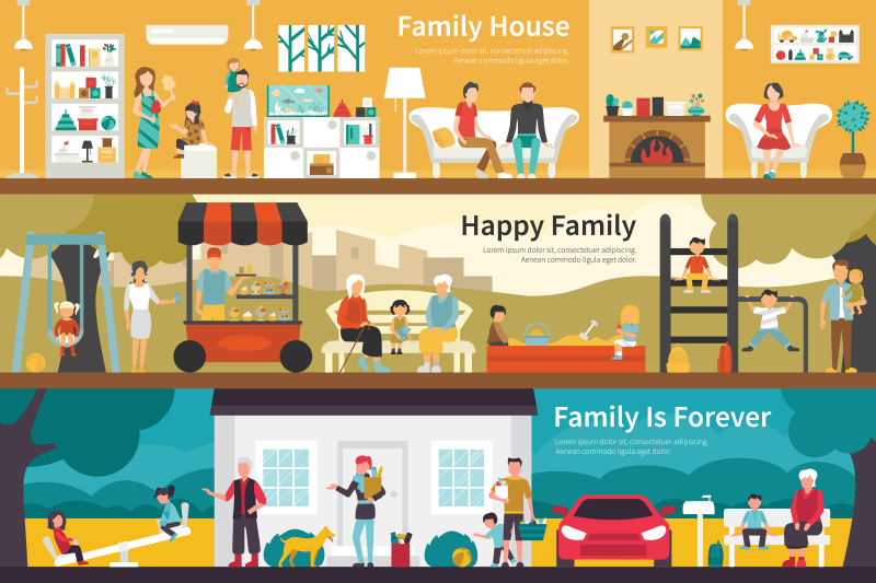 不同组成的矢量快乐家庭插图