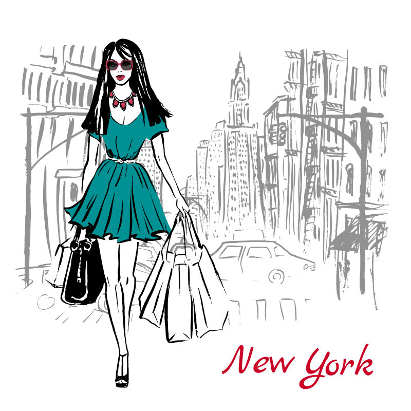 矢量纽约的时尚女人插图