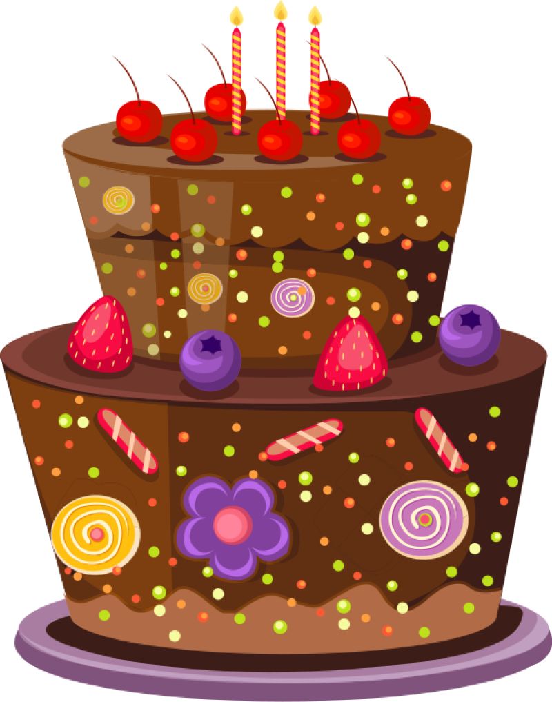 卡通矢量巧克力生日蛋糕插图
