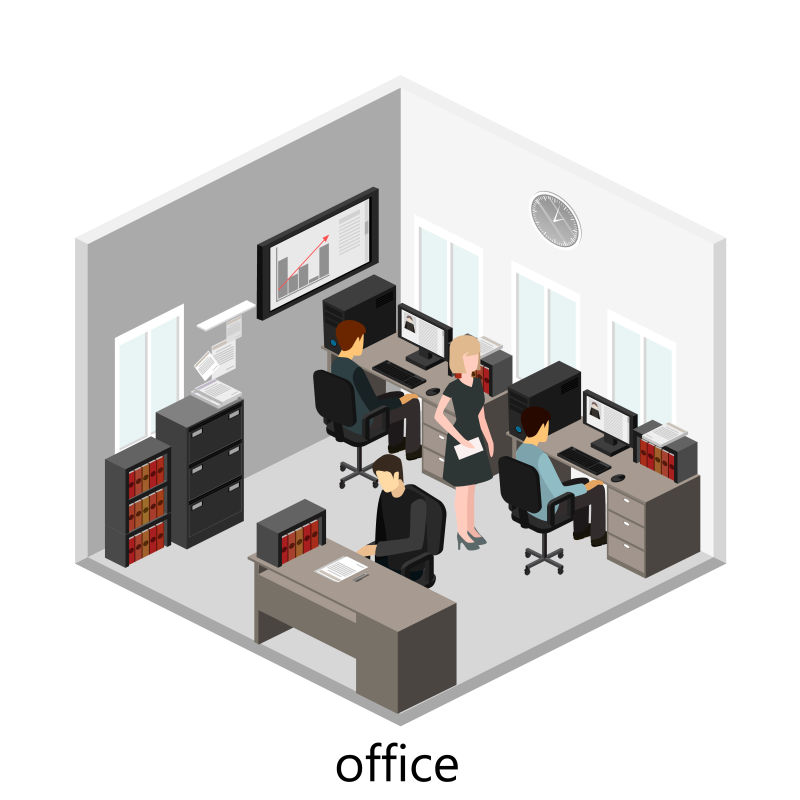 矢量创意现代办公室的平面插图