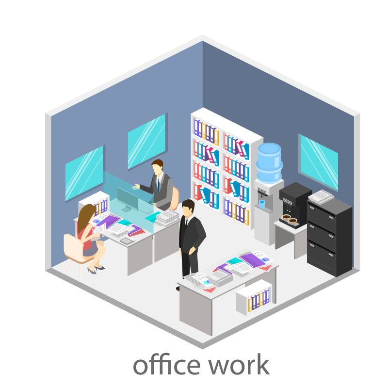矢量平面风格的现代办公室插图