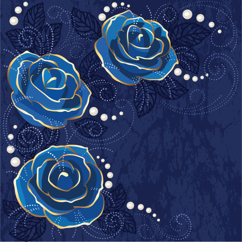 矢量的蓝色玫瑰装饰插图