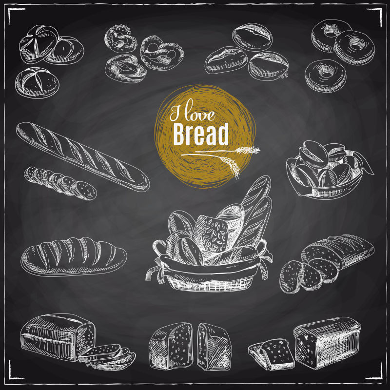 创意矢量手绘风格的面包插图设计