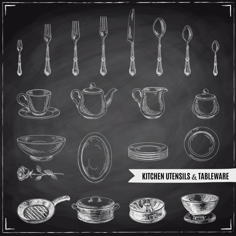 创意矢量厨房用具手绘插图