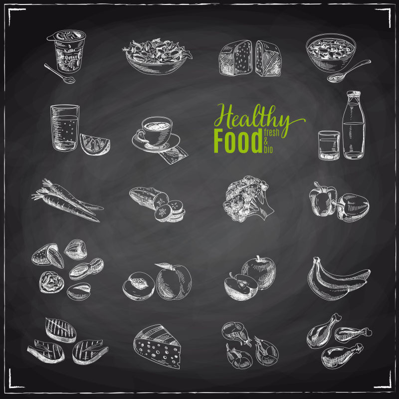 创意矢量健康食品的手绘插图
