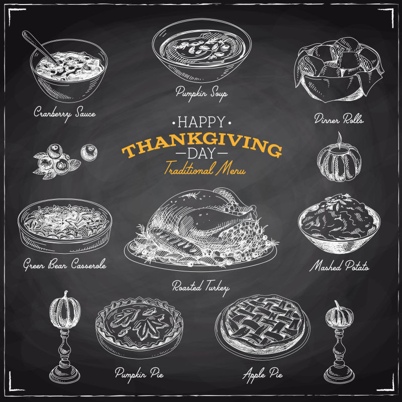 创意矢量手绘感恩节食物插图