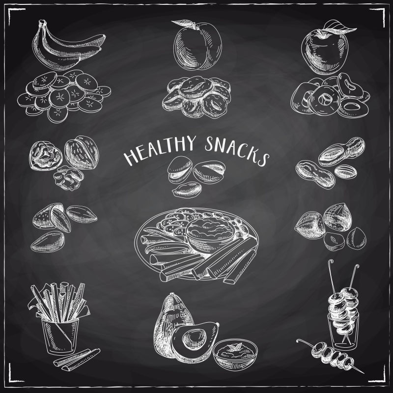 创意矢量手绘健康小吃的插图