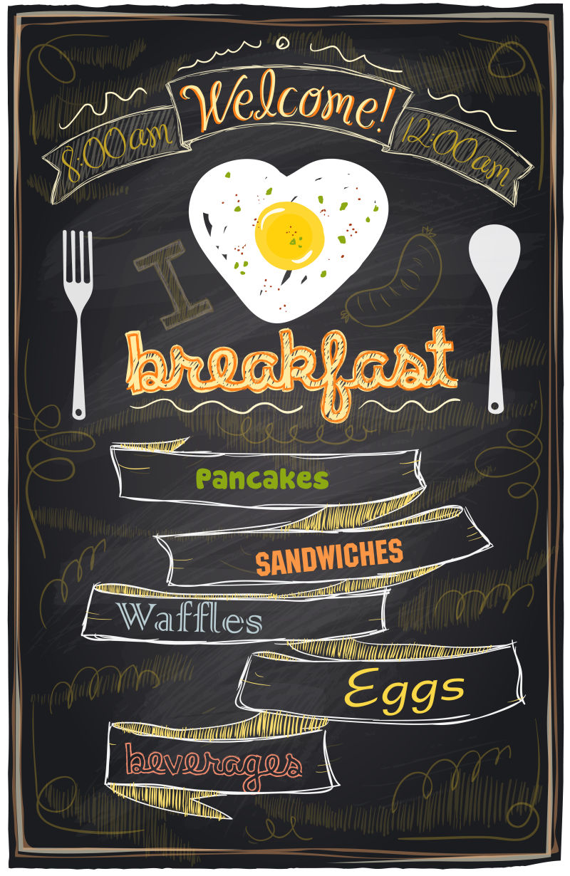 粉笔风格的早餐菜单矢量设计