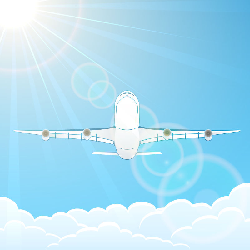 云层上方的飞机矢量插图
