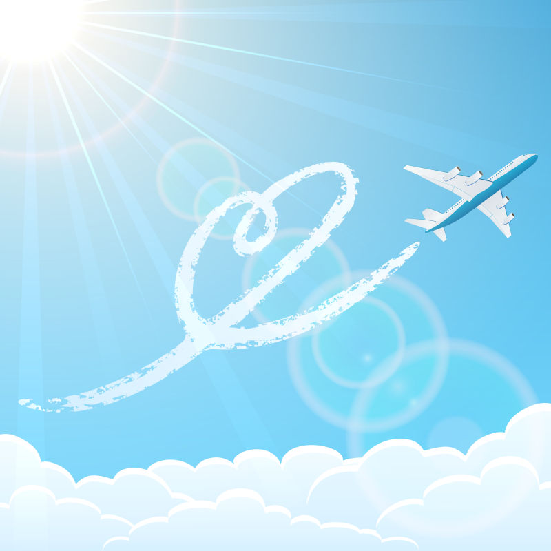 创意矢量空中的心和飞机插图