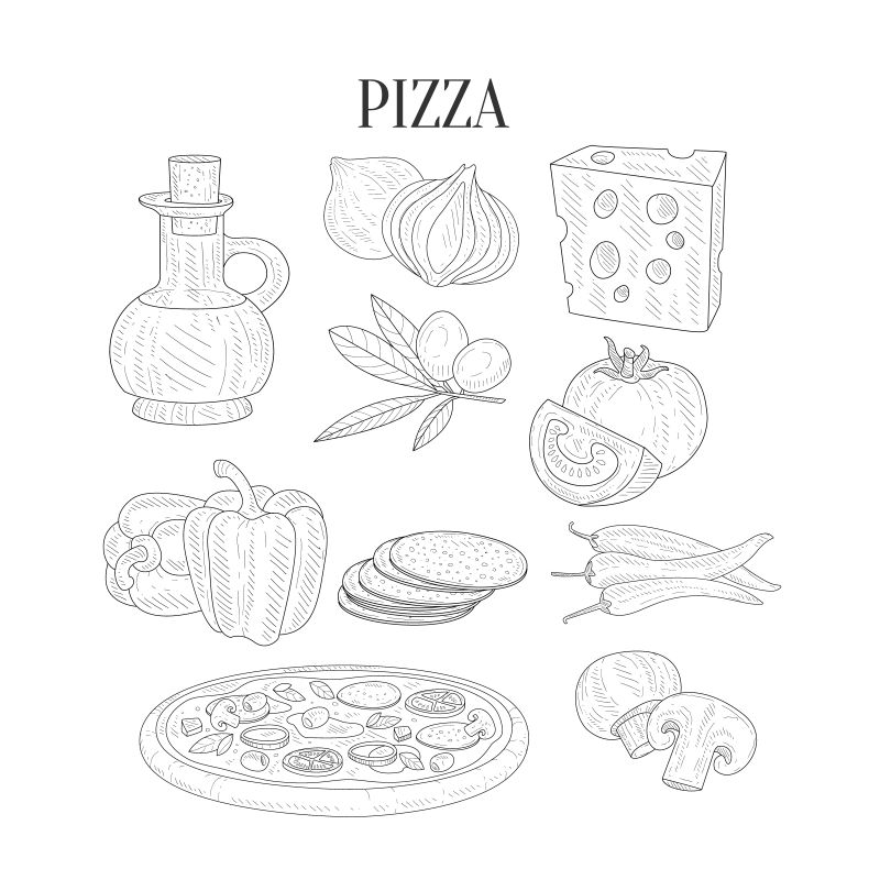 矢量披萨的创意线条插图