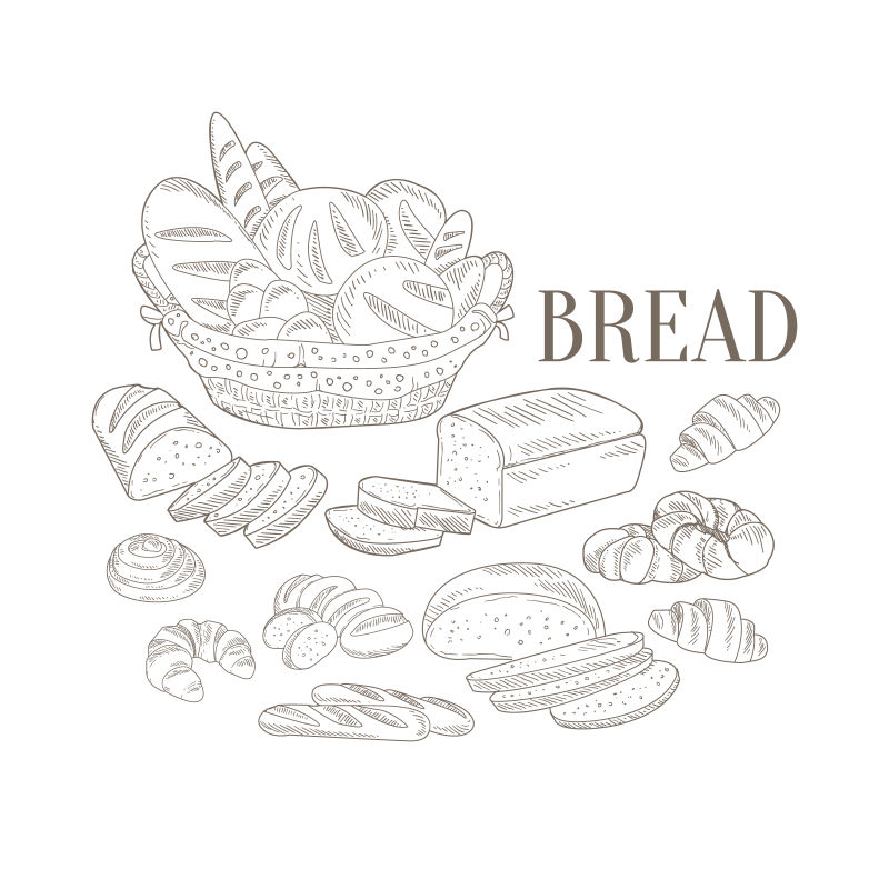 创意矢量面包的单色线条插图