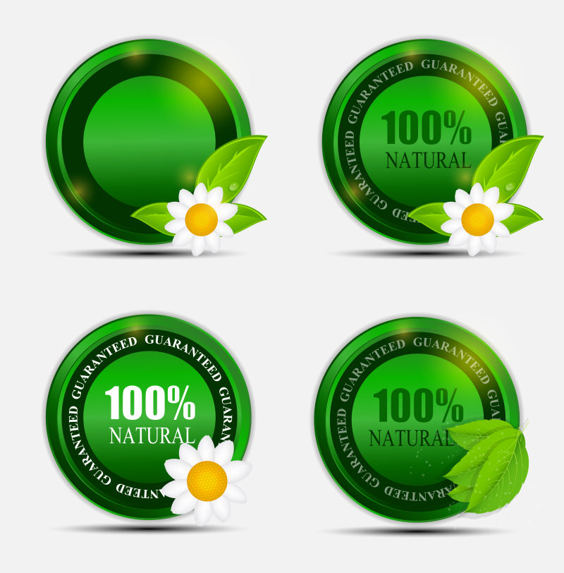 绿色纯天然健康标签矢量设计