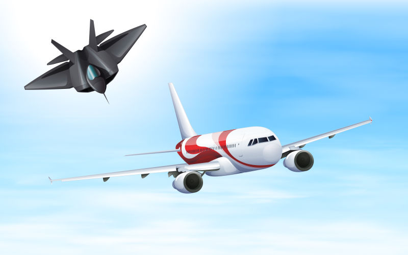创意矢量空中的战斗机和飞机插图