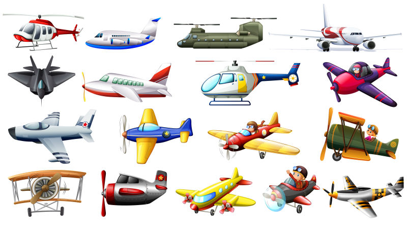 创意矢量卡通不同种类的飞机