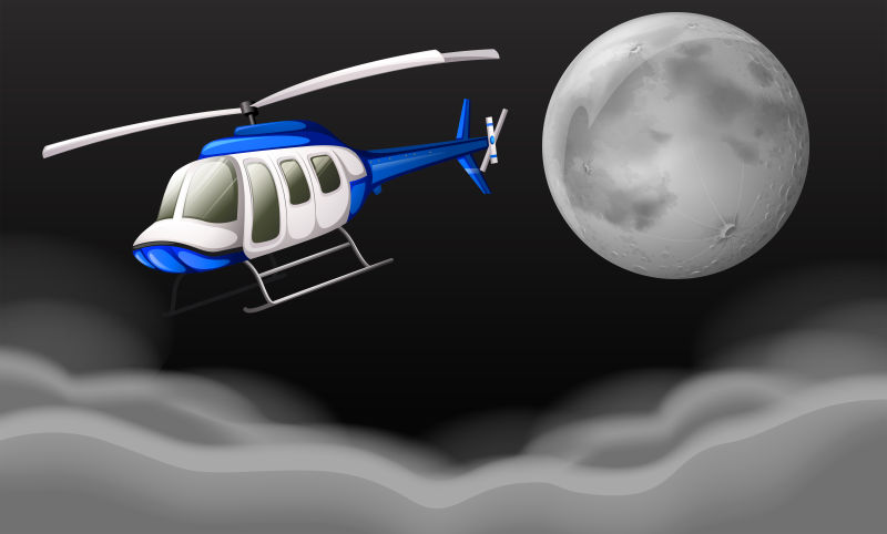 矢量夜间飞行的直升机插图