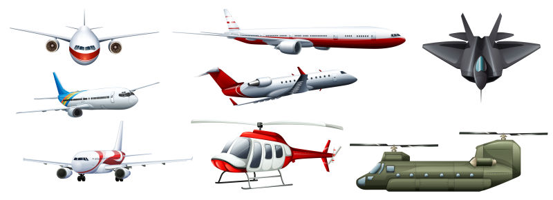 矢量不同种类的大型飞机插图