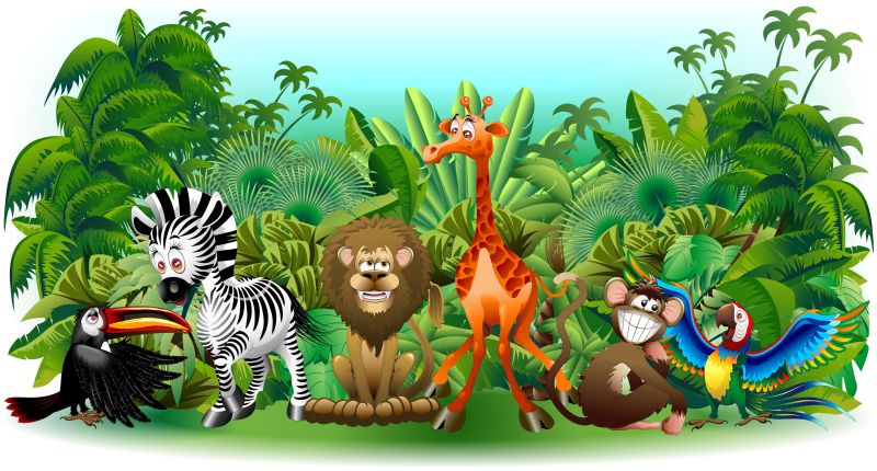创意矢量卡通森林里的动物插图
