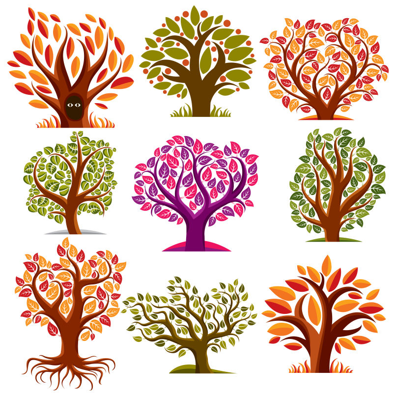 矢量的彩色果树插图设计