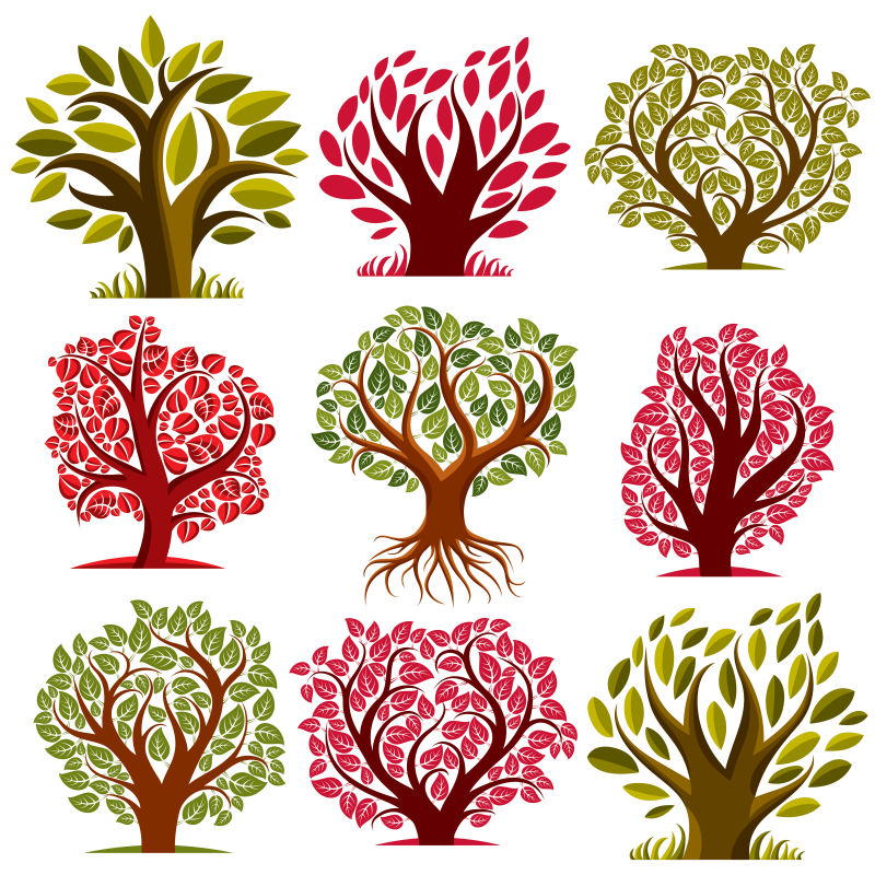 四季的树木矢量插图