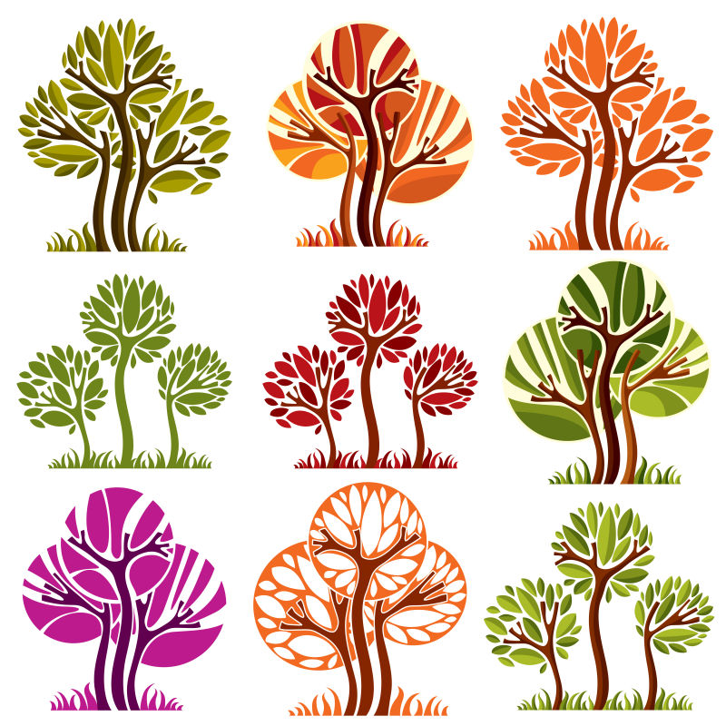五彩的漂亮树木矢量插图