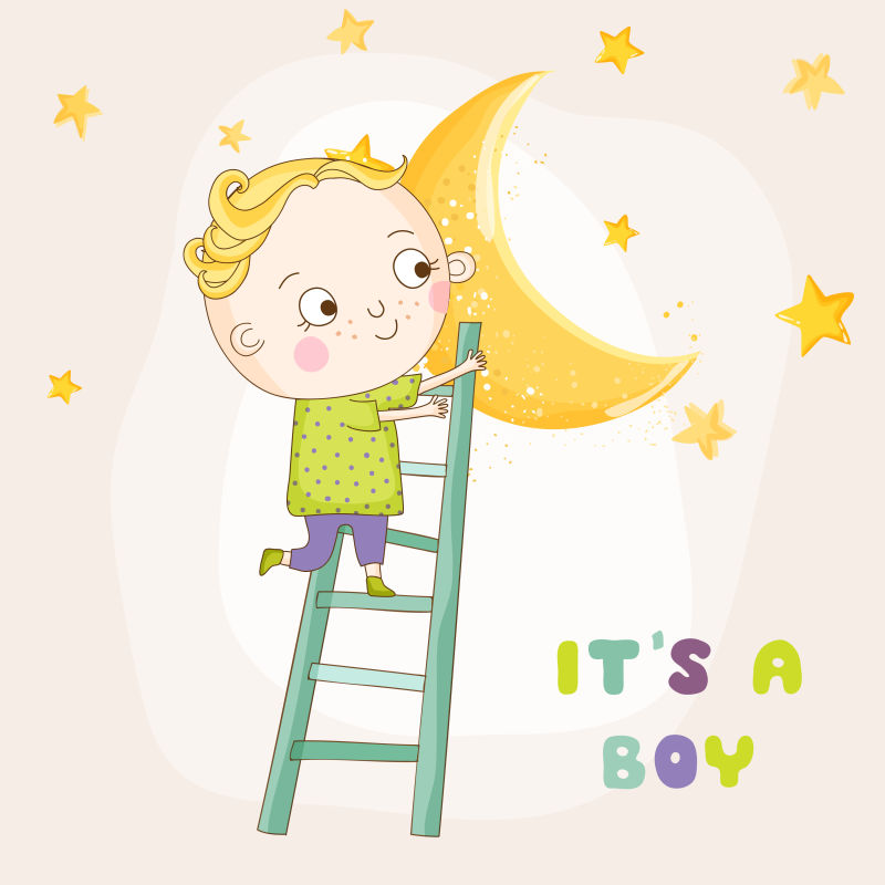 婴儿爬上月球矢量插图