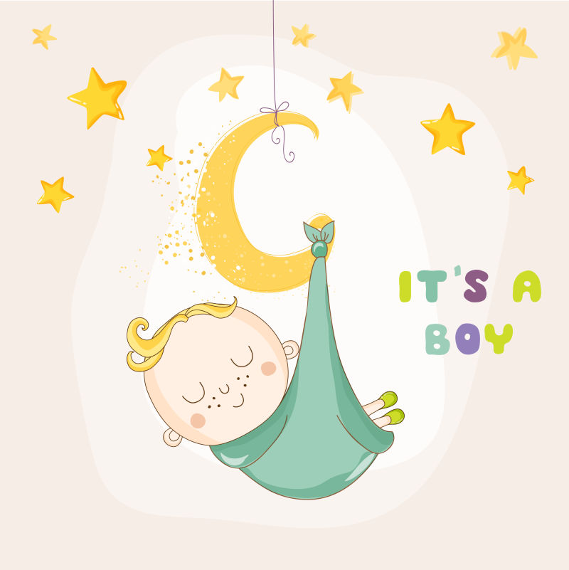 小男孩睡在月亮上矢量插图