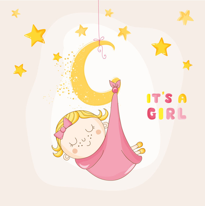 矢量睡在月亮的女孩插图