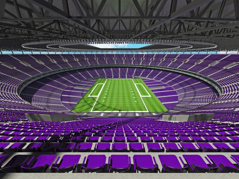 紫色座位圆形足球场三维渲染