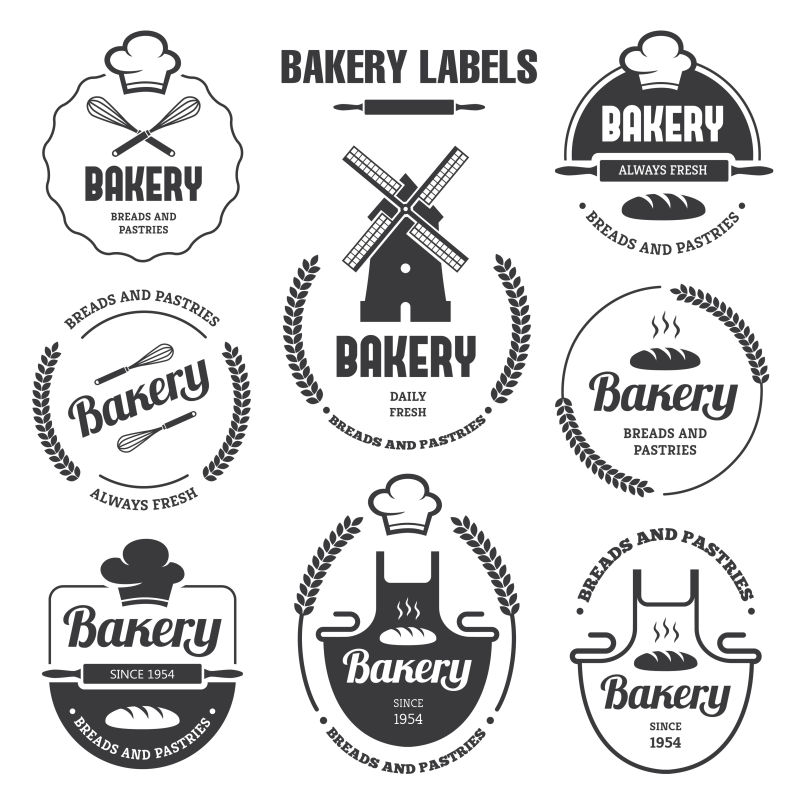 面包店标签和符号标志