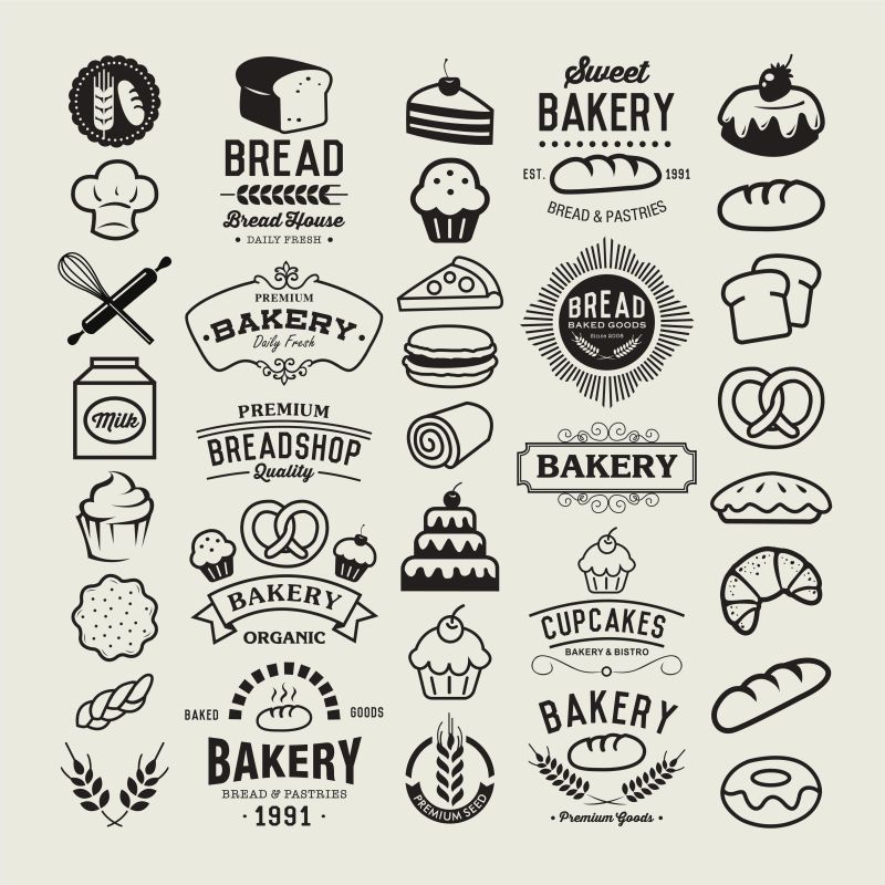 各种手绘面包烘焙标识