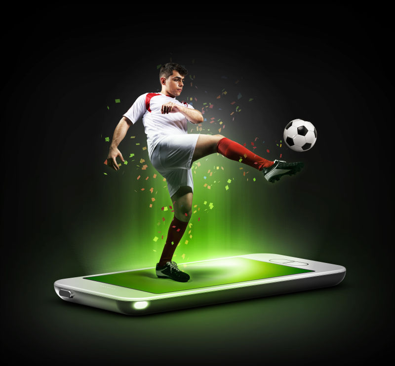 在手机上的虚拟足球运动员