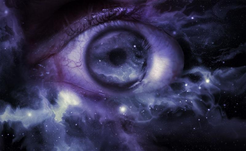 眼球宇宙背景五彩缤纷的太空云预言概念
