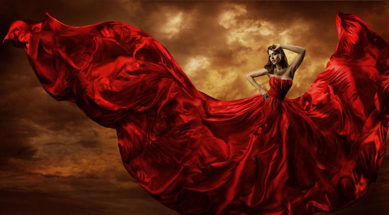 女子红裙飞绸