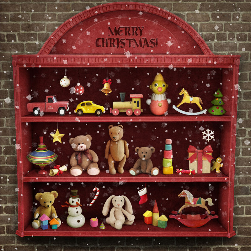 圣诞或新年假日贺卡和玩具展示