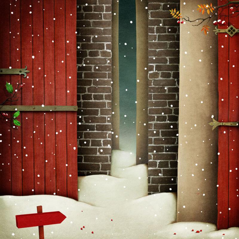 圣诞节或新年装饰元素的冬季幻想节日背景
