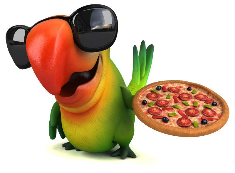 端着披萨的3D鹦鹉
