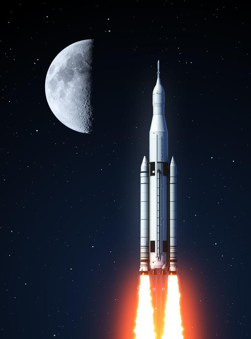 发射的火箭和月球