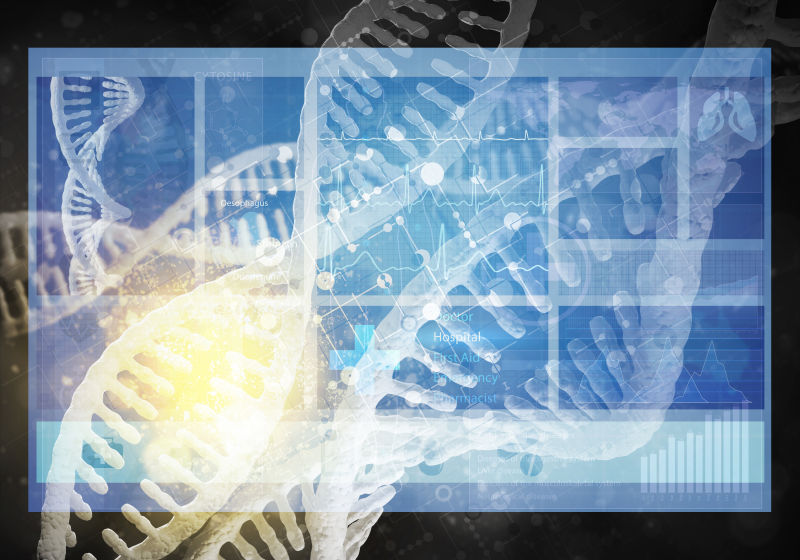 3D渲染的DNA研究背景图像