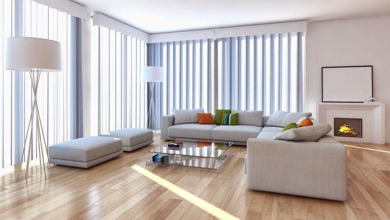 木质地板和白色沙发的室内装修效果