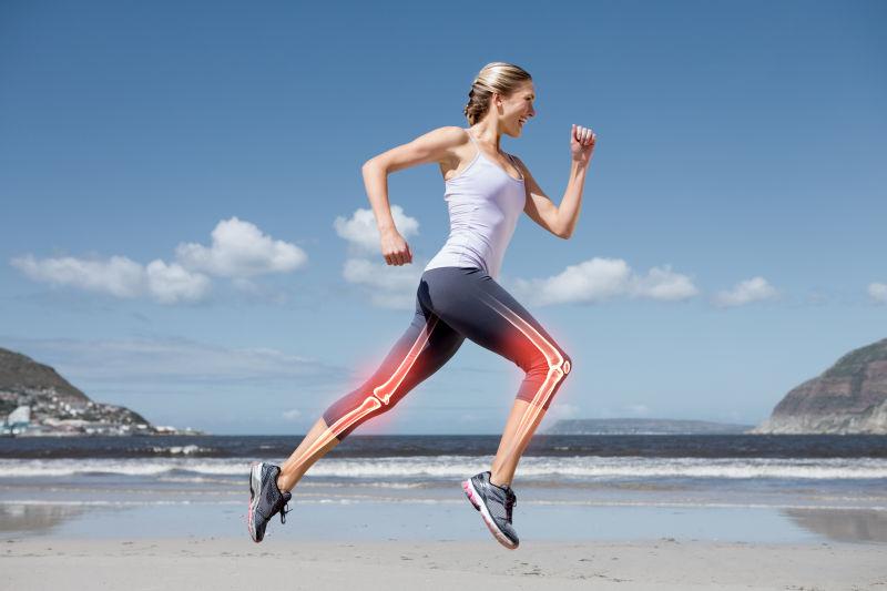 海滩上慢跑女子腿骨的数字化合成
