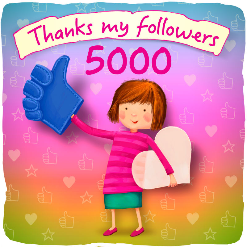 感谢我的追随者5000社交网络女孩形象