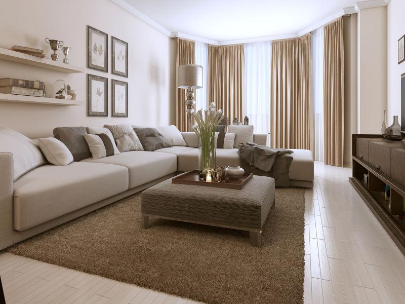 有沙发和家具的现代风格实木地板客厅