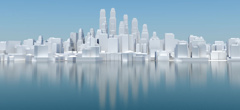 3d城市空白模型与其倒影
