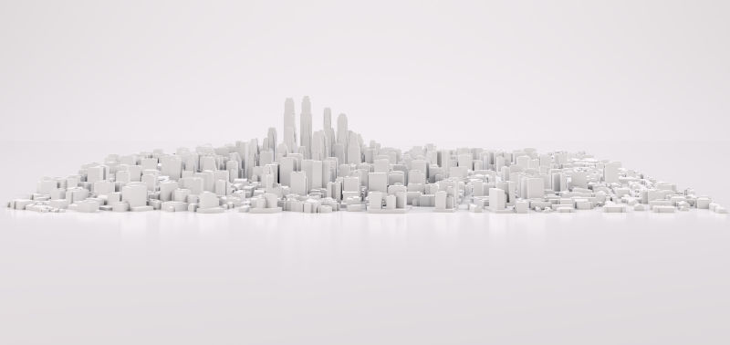 放在白色地面的3d城市空白模型