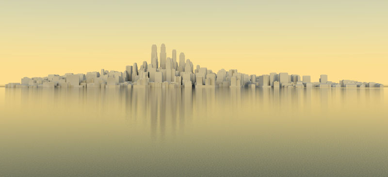 黄昏背景时的3d城市空白模型