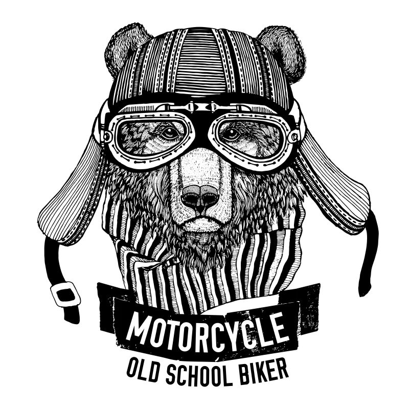 摩托车熊手绘图像